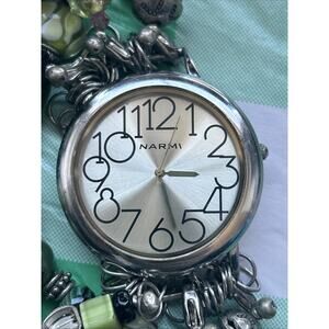 Narmi Silver Tone Green Beads Womens Watch